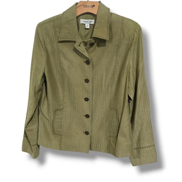 Coldwater Creek women's olive green lightweight button-down Jacket - Picture 1 of 7